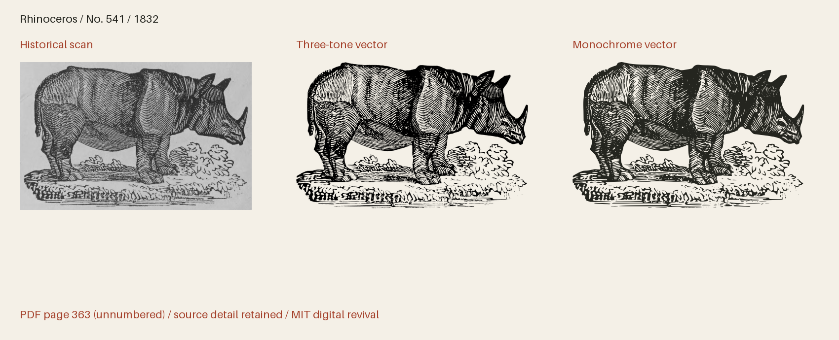 Historical scan beside the three-tone and monochrome vector revivals