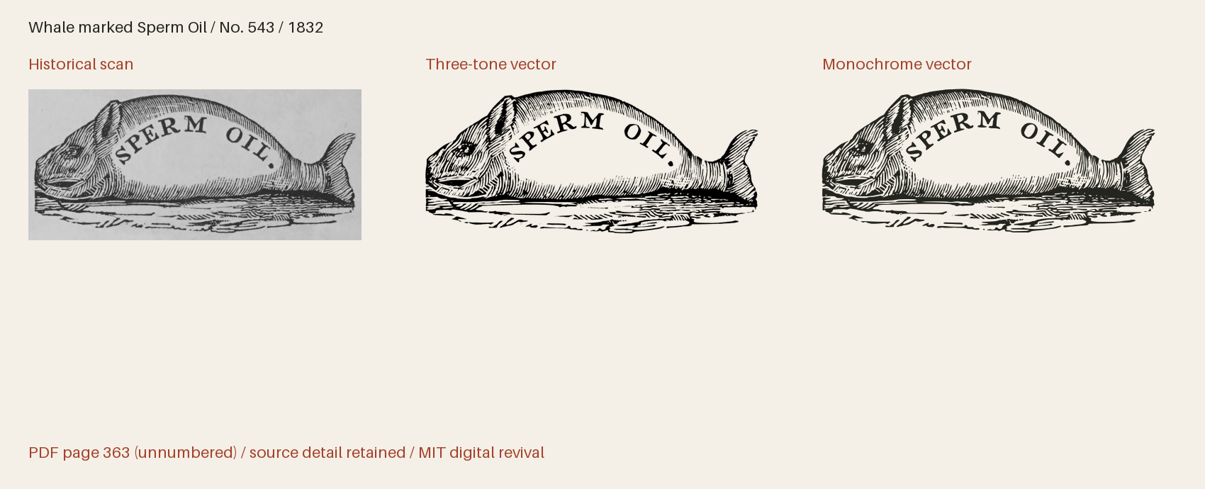 Historical scan beside the three-tone and monochrome vector revivals