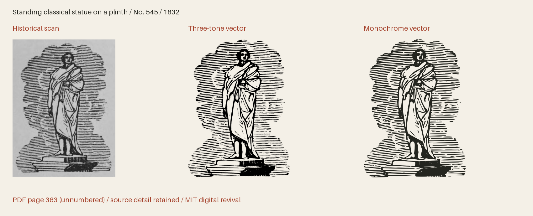 Historical scan beside the three-tone and monochrome vector revivals