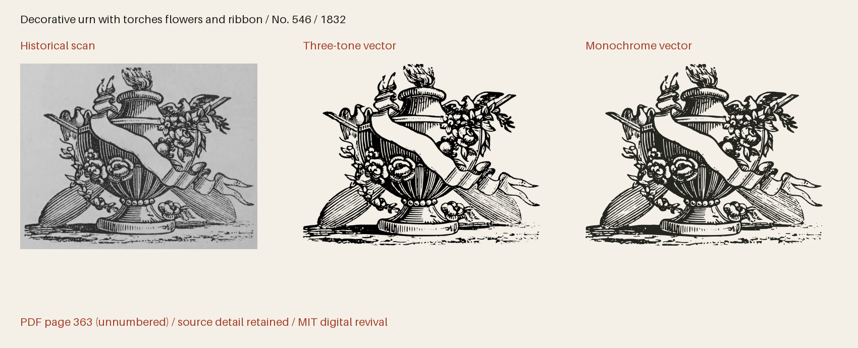 Historical scan beside the three-tone and monochrome vector revivals