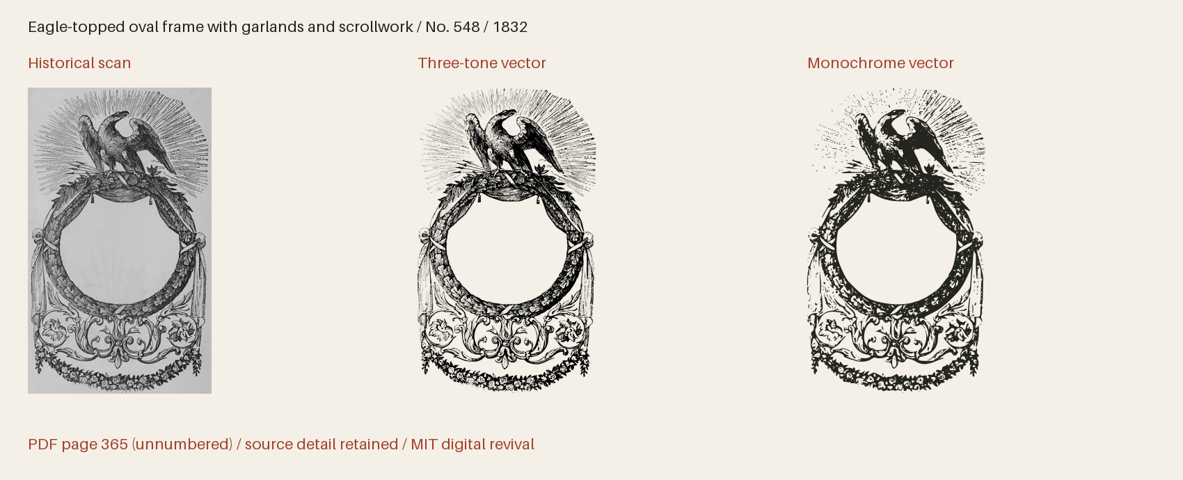 Historical scan beside the three-tone and monochrome vector revivals