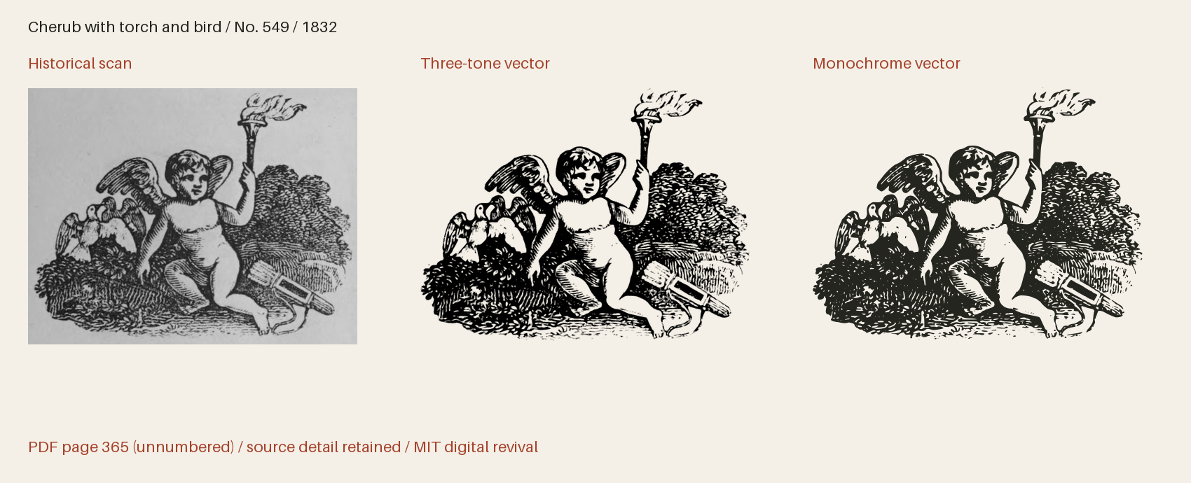Historical scan beside the three-tone and monochrome vector revivals