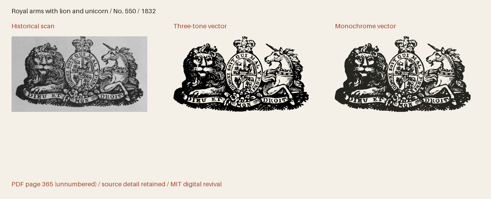 Historical scan beside the three-tone and monochrome vector revivals