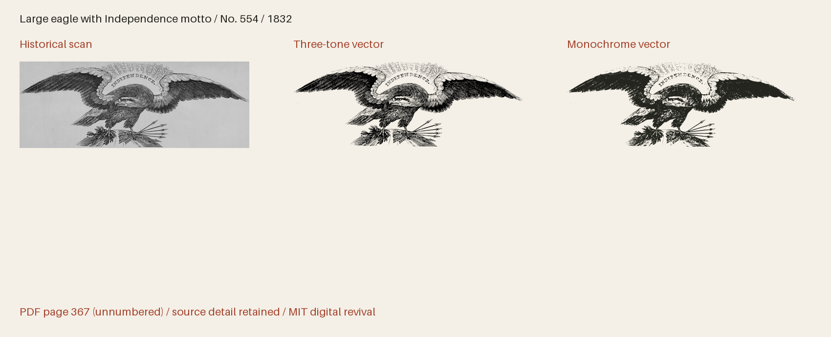 Historical scan beside the three-tone and monochrome vector revivals