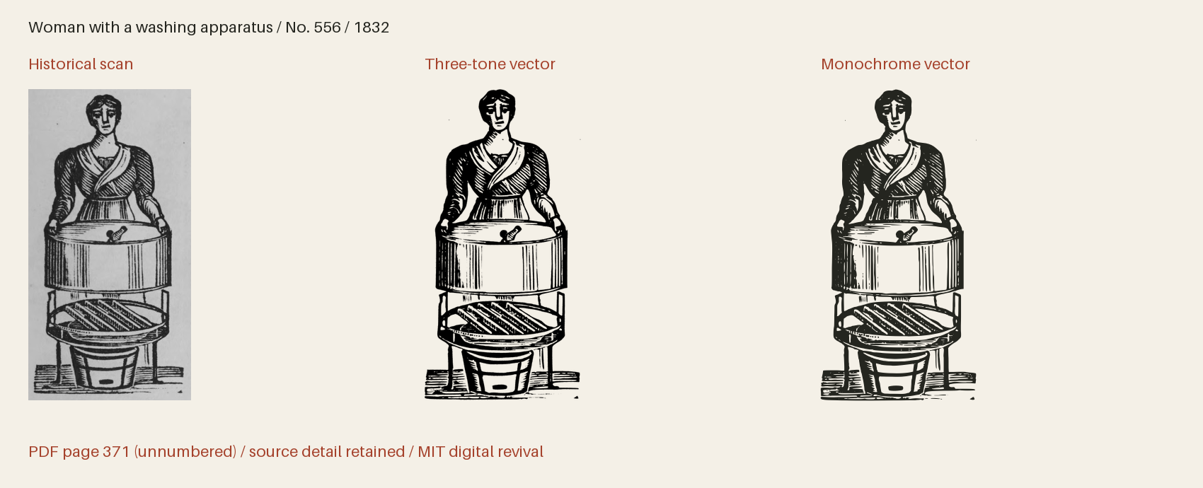 Historical scan beside the three-tone and monochrome vector revivals