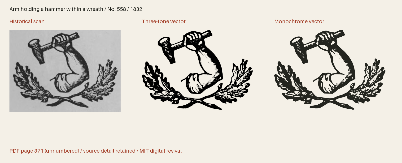 Historical scan beside the three-tone and monochrome vector revivals