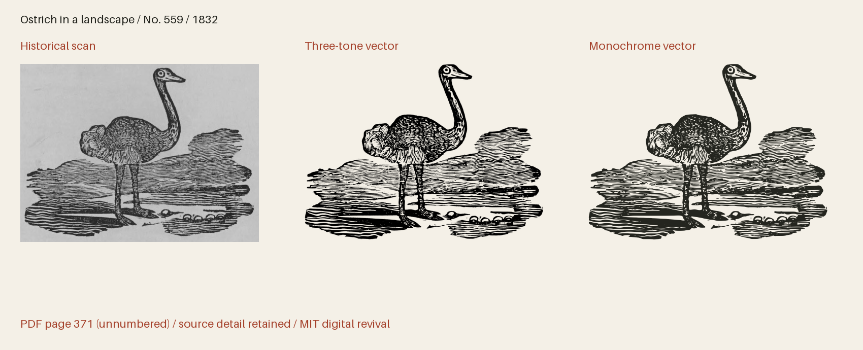 Historical scan beside the three-tone and monochrome vector revivals
