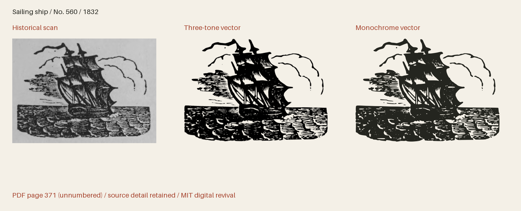 Historical scan beside the three-tone and monochrome vector revivals