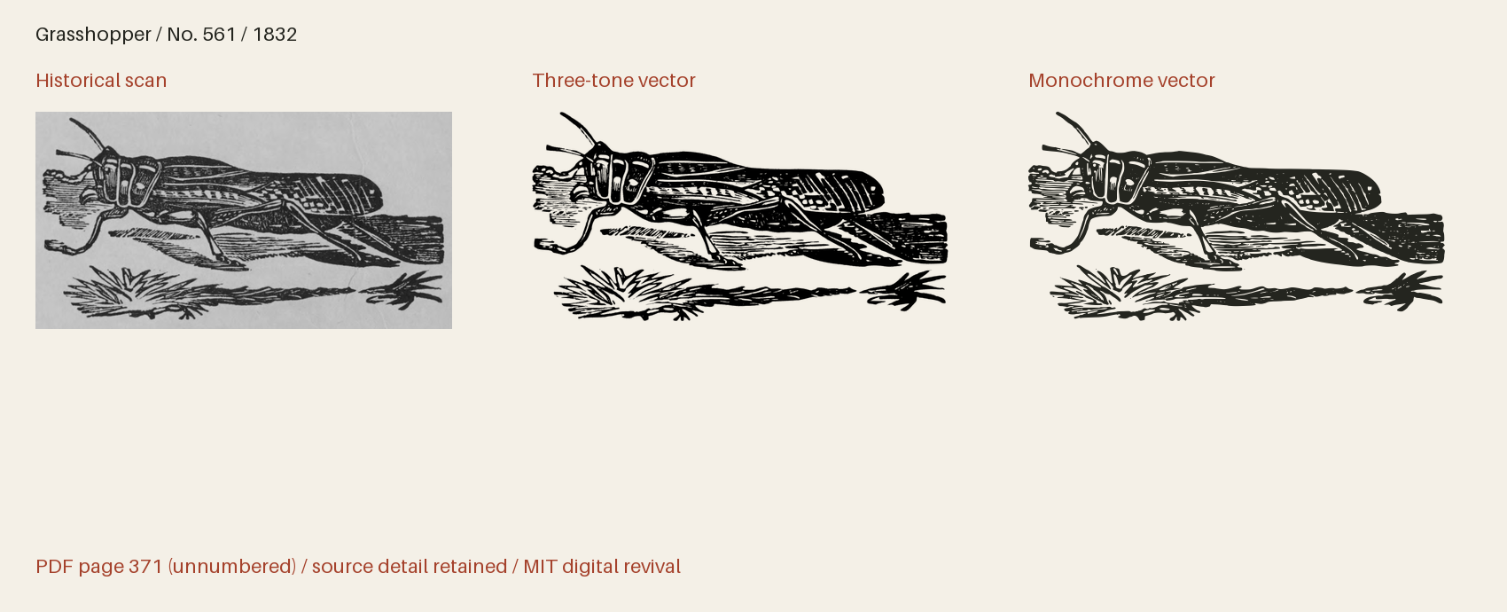 Historical scan beside the three-tone and monochrome vector revivals