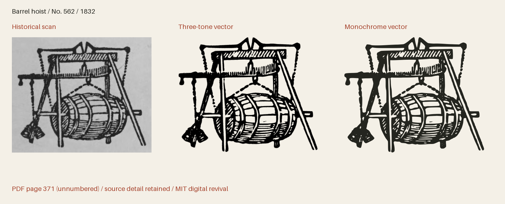 Historical scan beside the three-tone and monochrome vector revivals