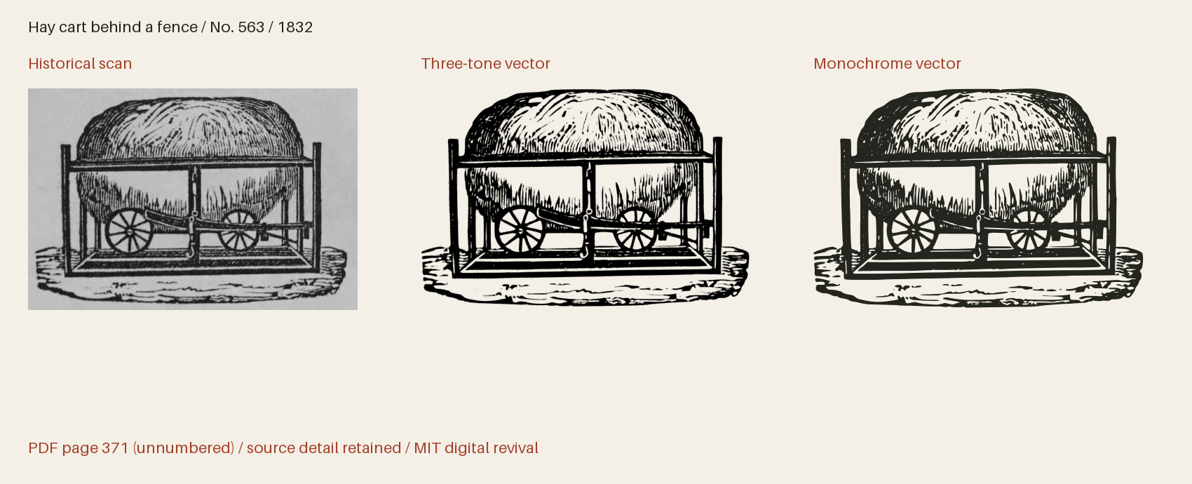 Historical scan beside the three-tone and monochrome vector revivals