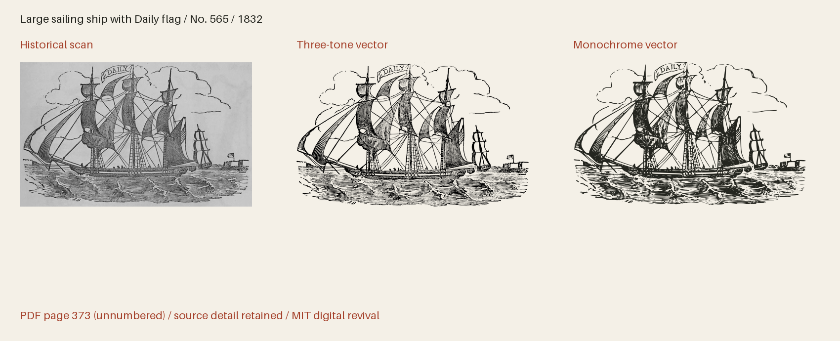 Historical scan beside the three-tone and monochrome vector revivals