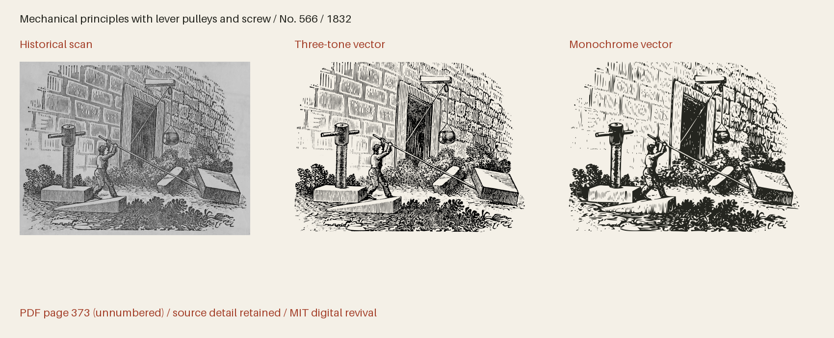 Historical scan beside the three-tone and monochrome vector revivals