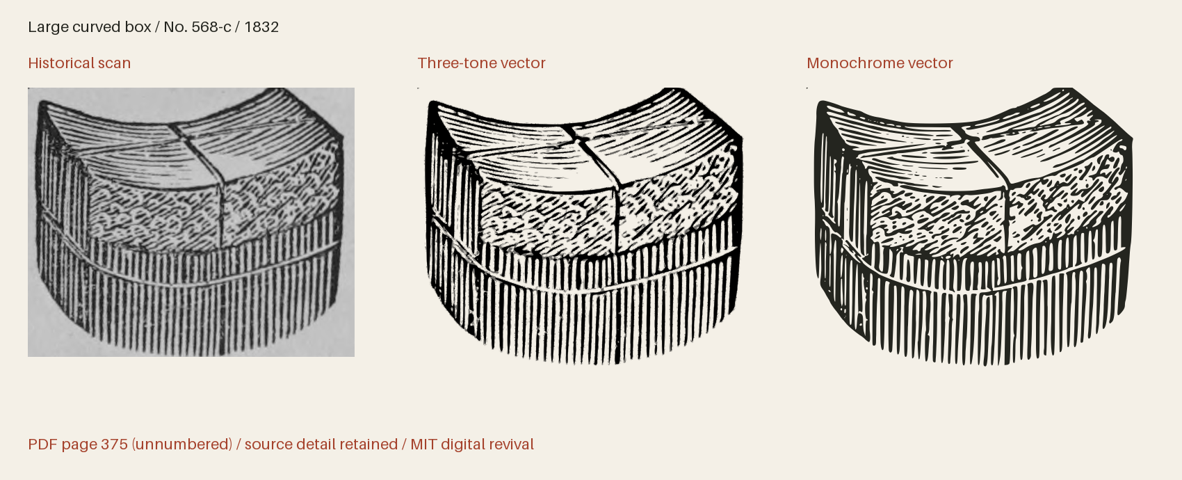 Historical scan beside the three-tone and monochrome vector revivals