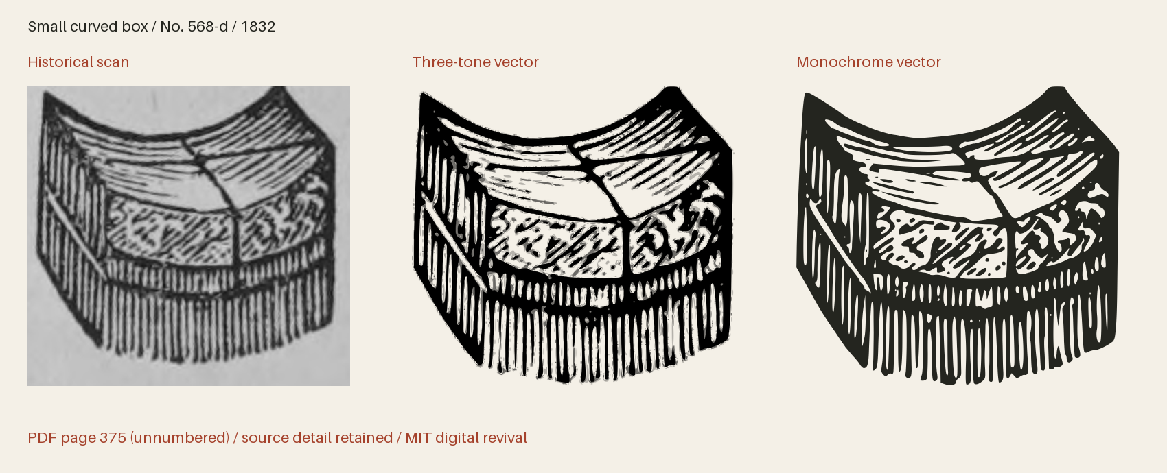 Historical scan beside the three-tone and monochrome vector revivals