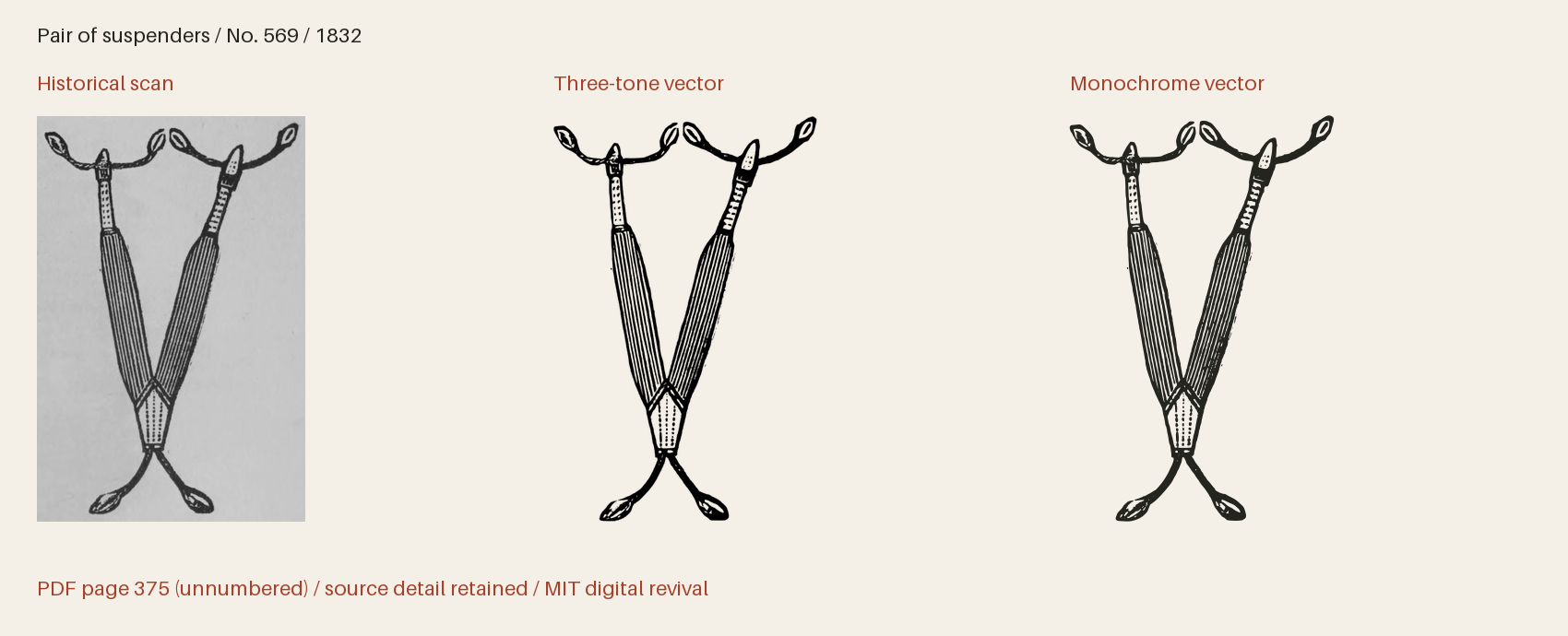 Historical scan beside the three-tone and monochrome vector revivals
