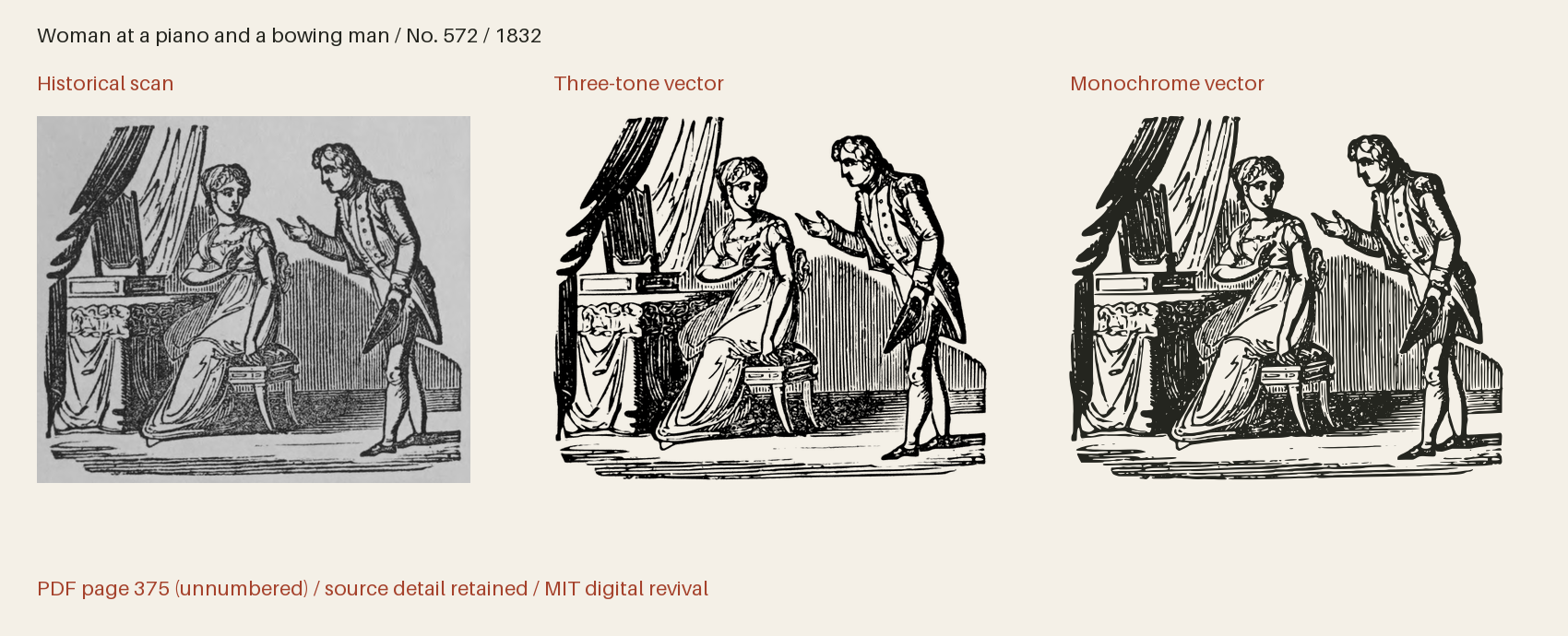 Historical scan beside the three-tone and monochrome vector revivals