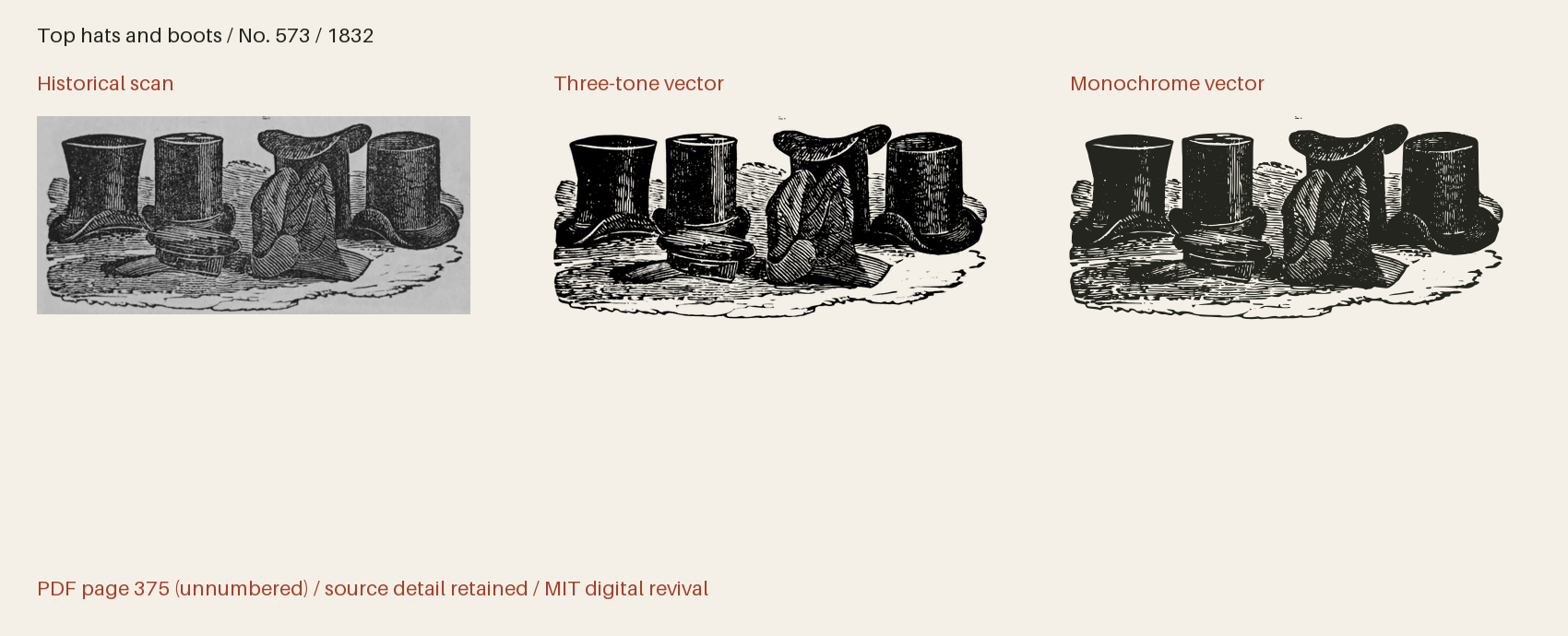 Historical scan beside the three-tone and monochrome vector revivals