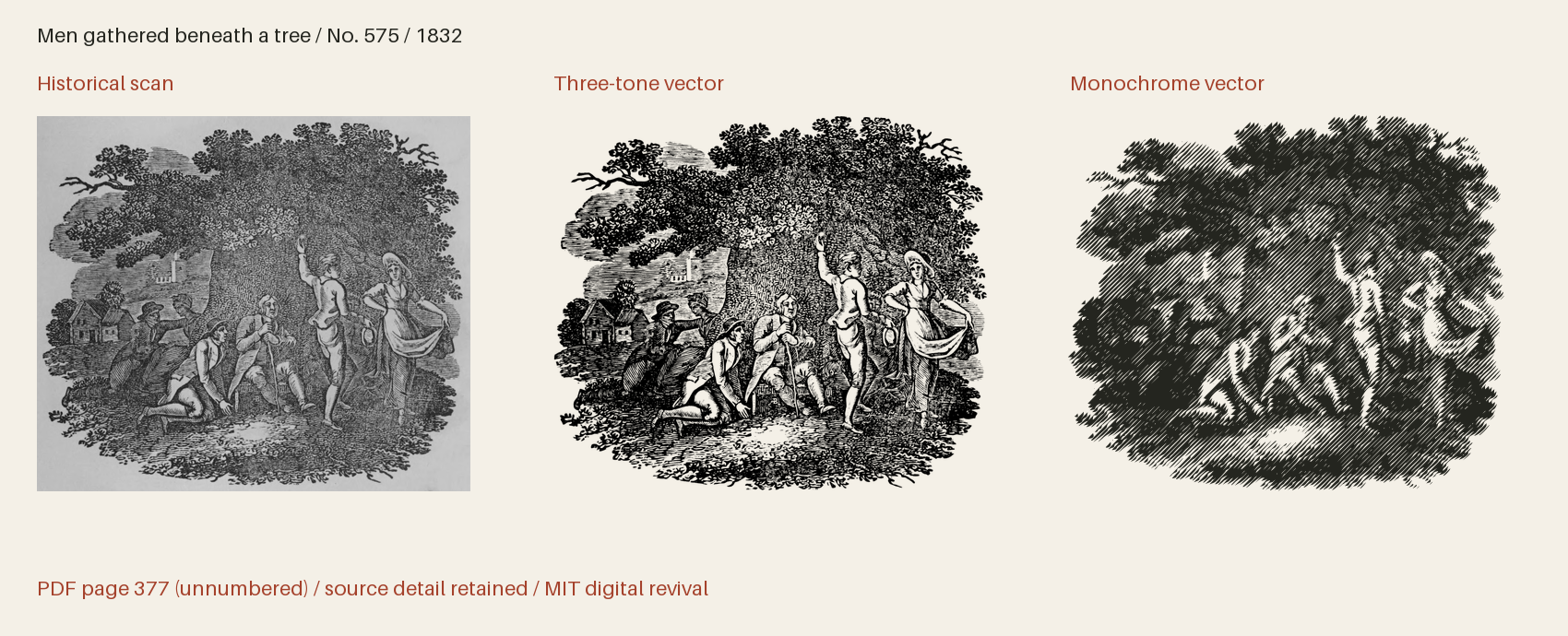 Historical scan beside the three-tone and monochrome vector revivals
