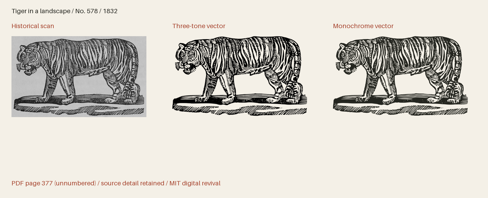 Historical scan beside the three-tone and monochrome vector revivals