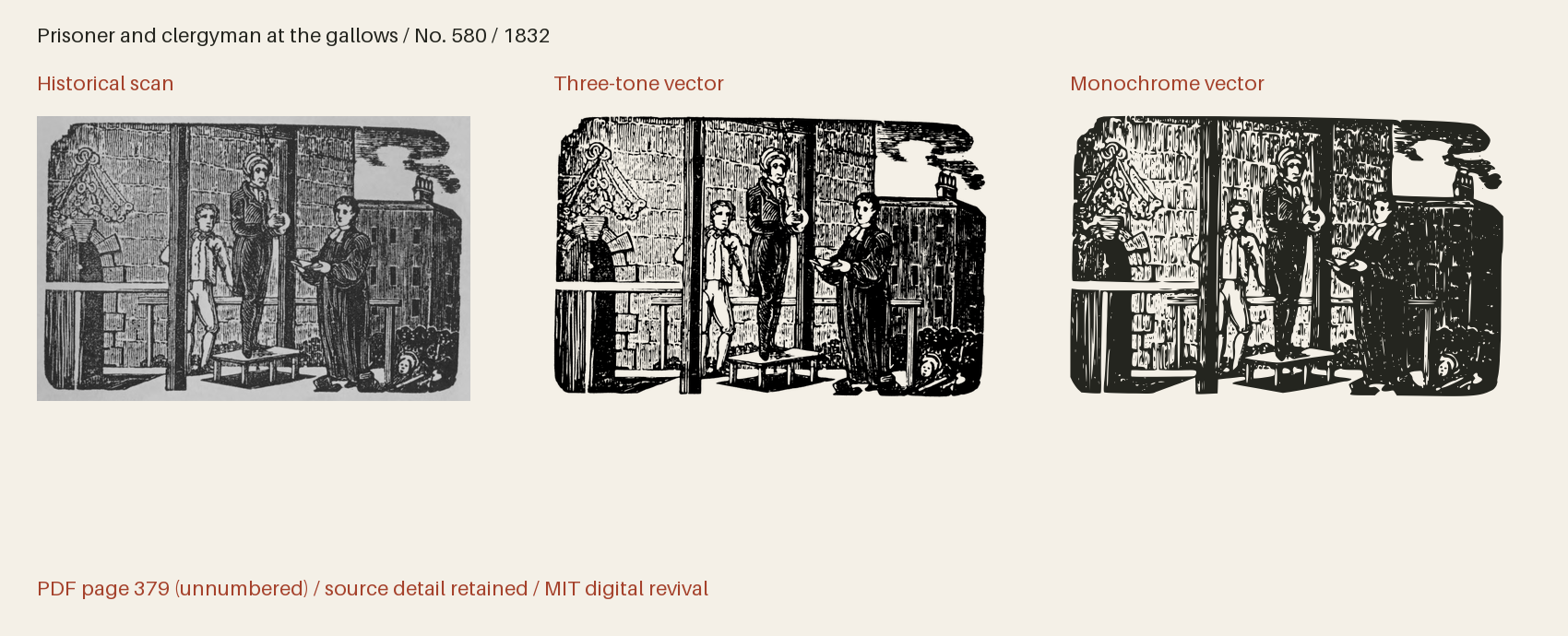 Historical scan beside the three-tone and monochrome vector revivals