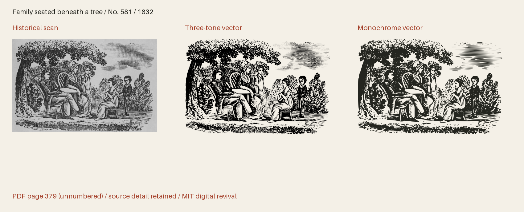 Historical scan beside the three-tone and monochrome vector revivals