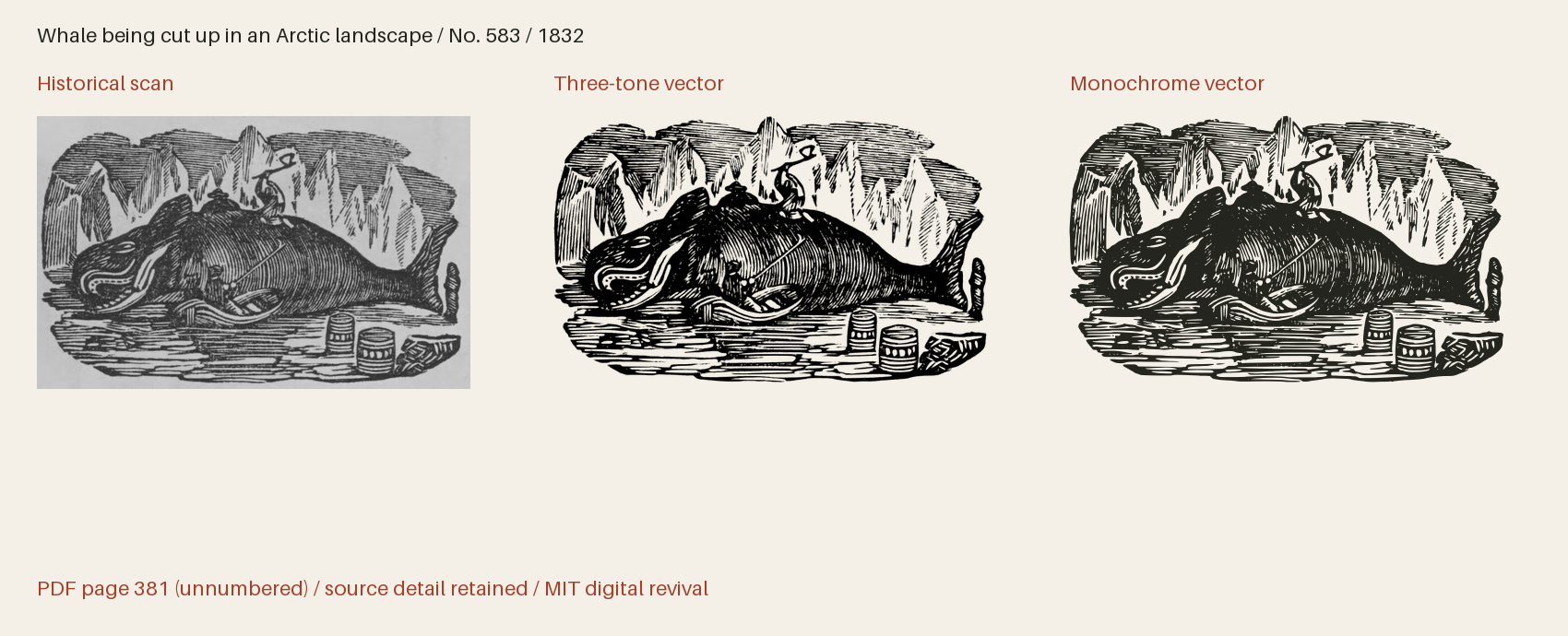 Historical scan beside the three-tone and monochrome vector revivals