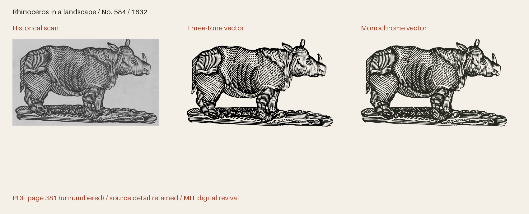 Historical scan beside the three-tone and monochrome vector revivals