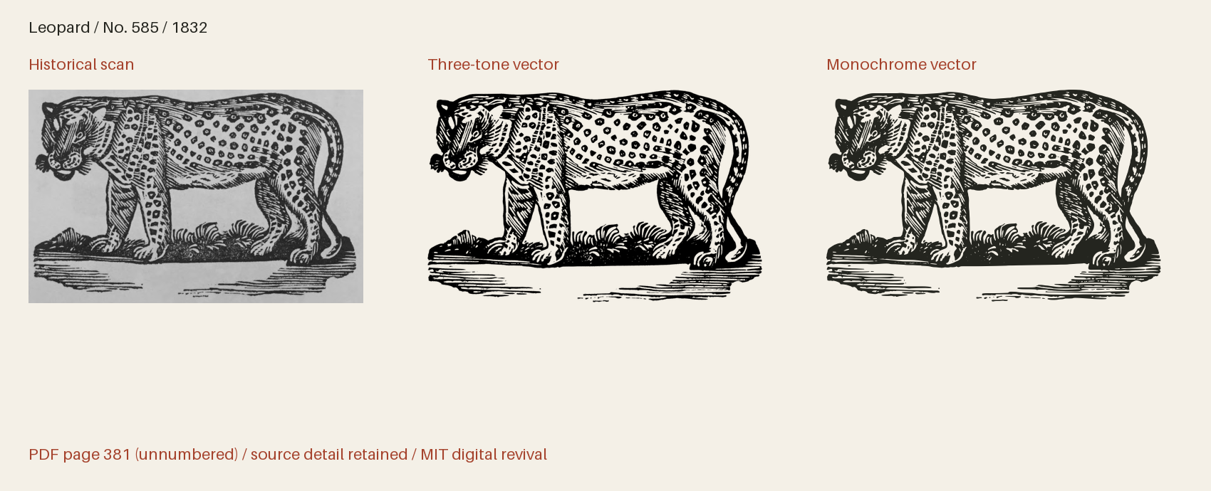 Historical scan beside the three-tone and monochrome vector revivals
