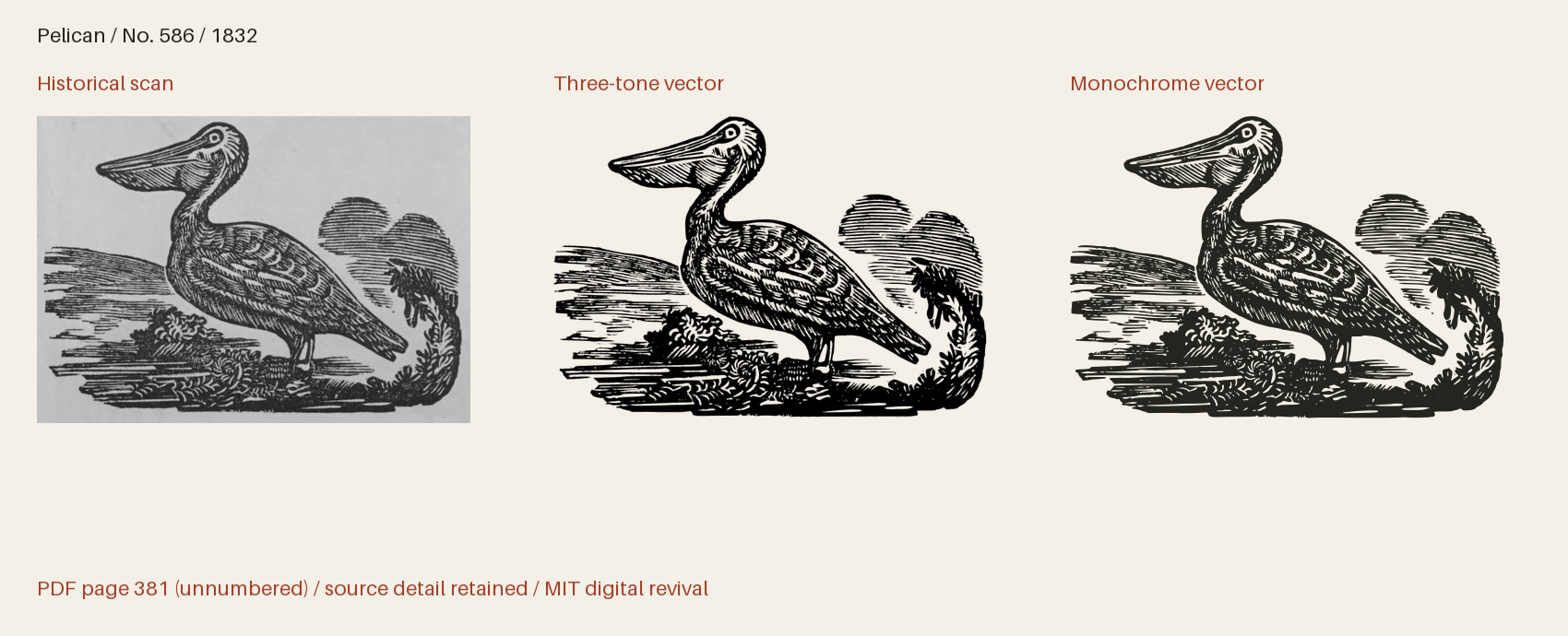 Historical scan beside the three-tone and monochrome vector revivals