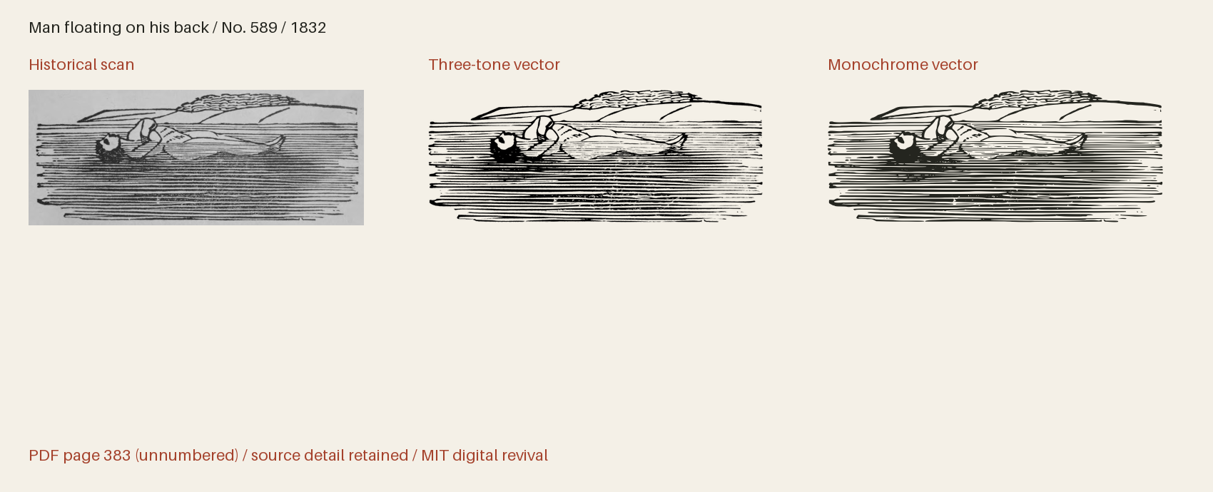 Historical scan beside the three-tone and monochrome vector revivals