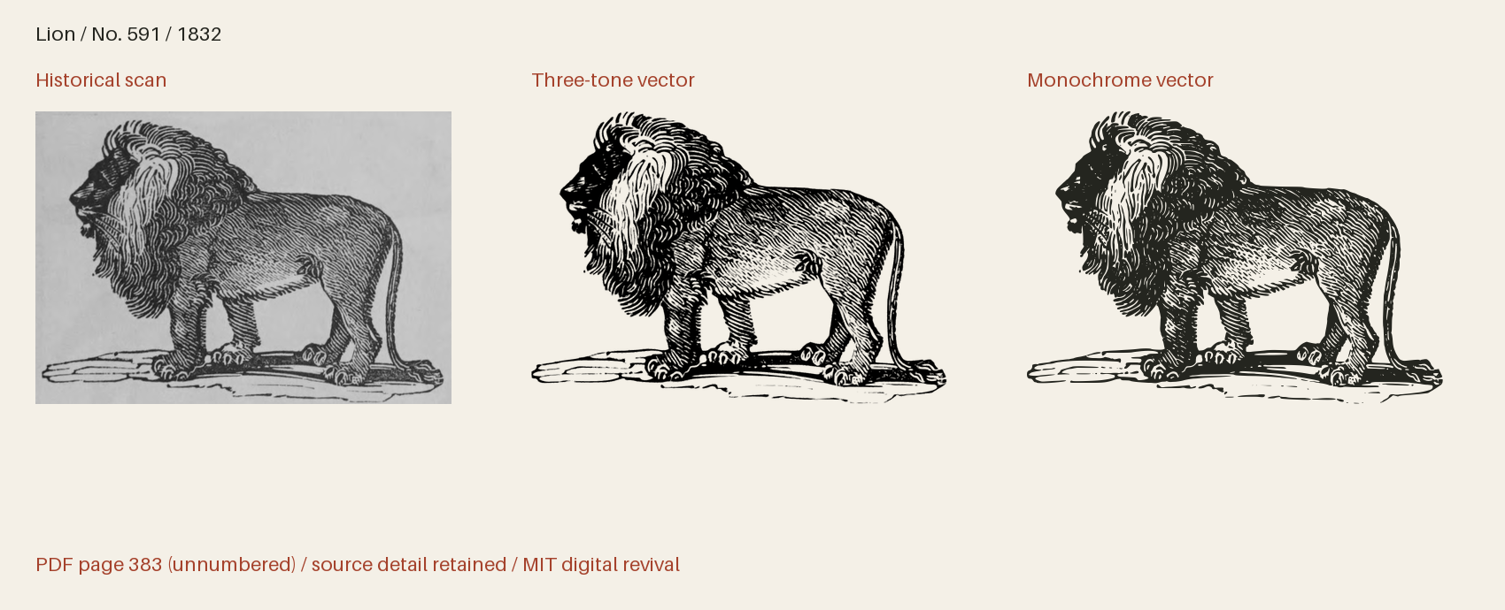 Historical scan beside the three-tone and monochrome vector revivals