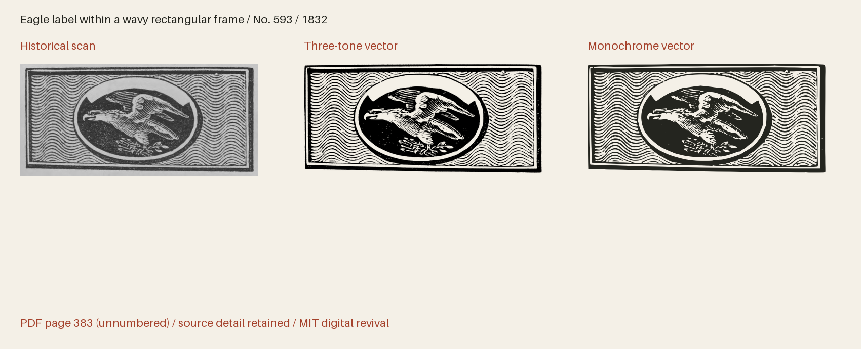 Historical scan beside the three-tone and monochrome vector revivals