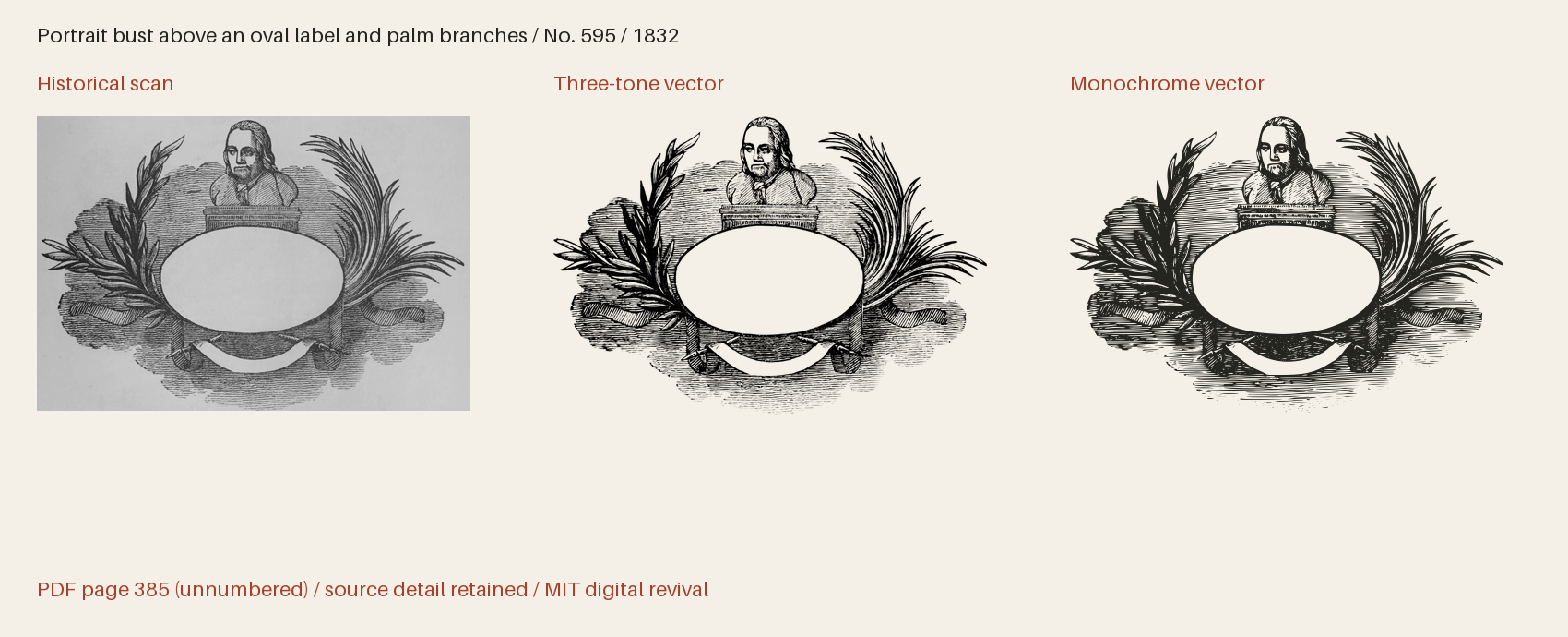 Historical scan beside the three-tone and monochrome vector revivals