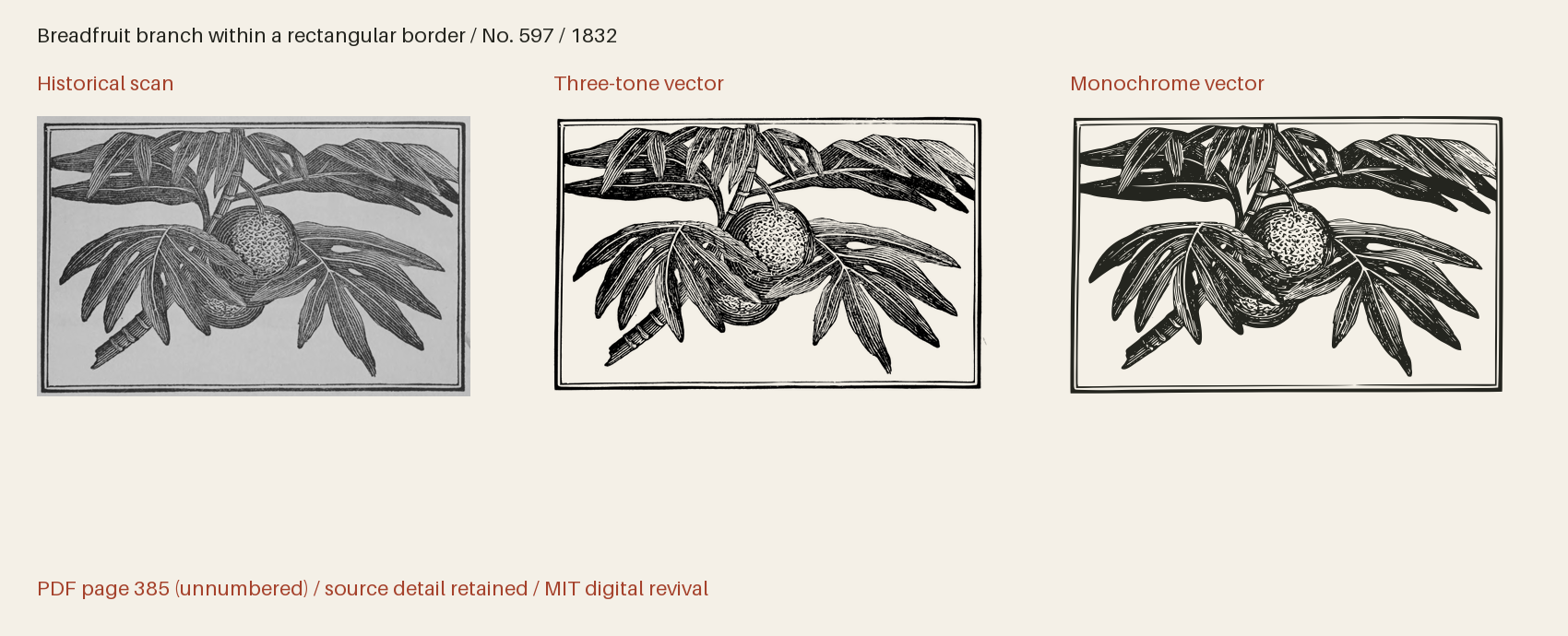 Historical scan beside the three-tone and monochrome vector revivals