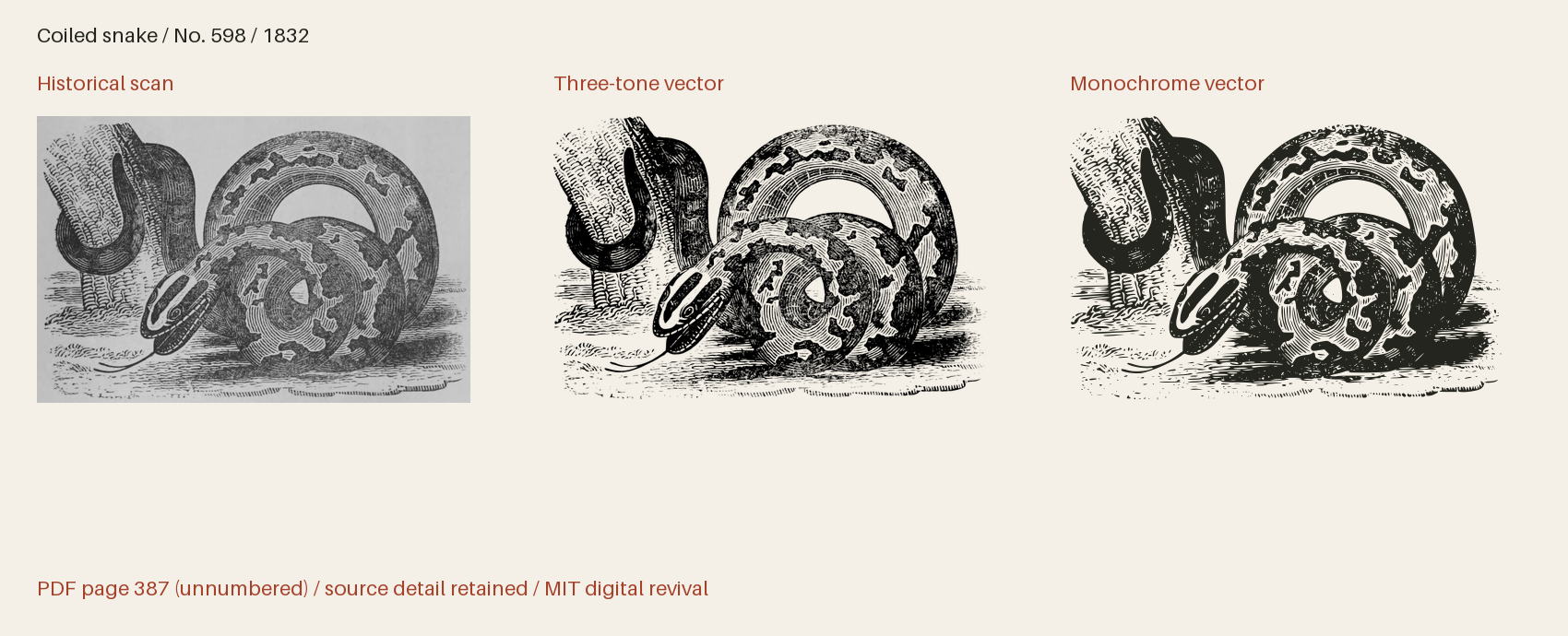 Historical scan beside the three-tone and monochrome vector revivals