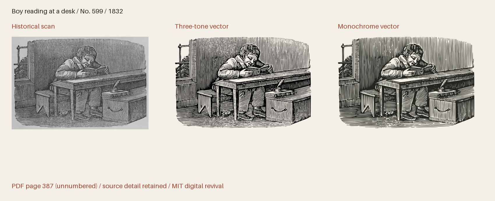 Historical scan beside the three-tone and monochrome vector revivals