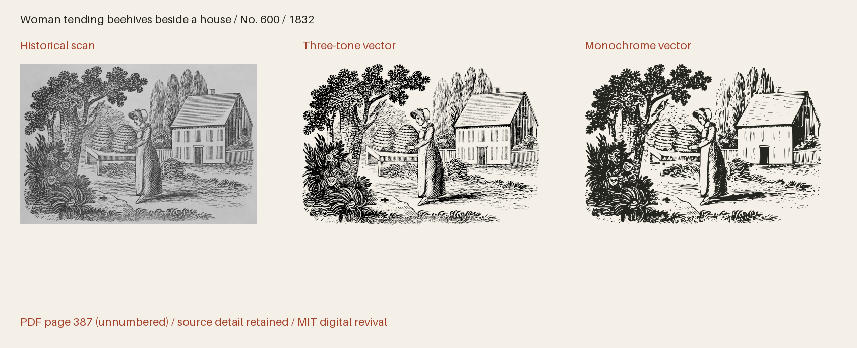 Historical scan beside the three-tone and monochrome vector revivals