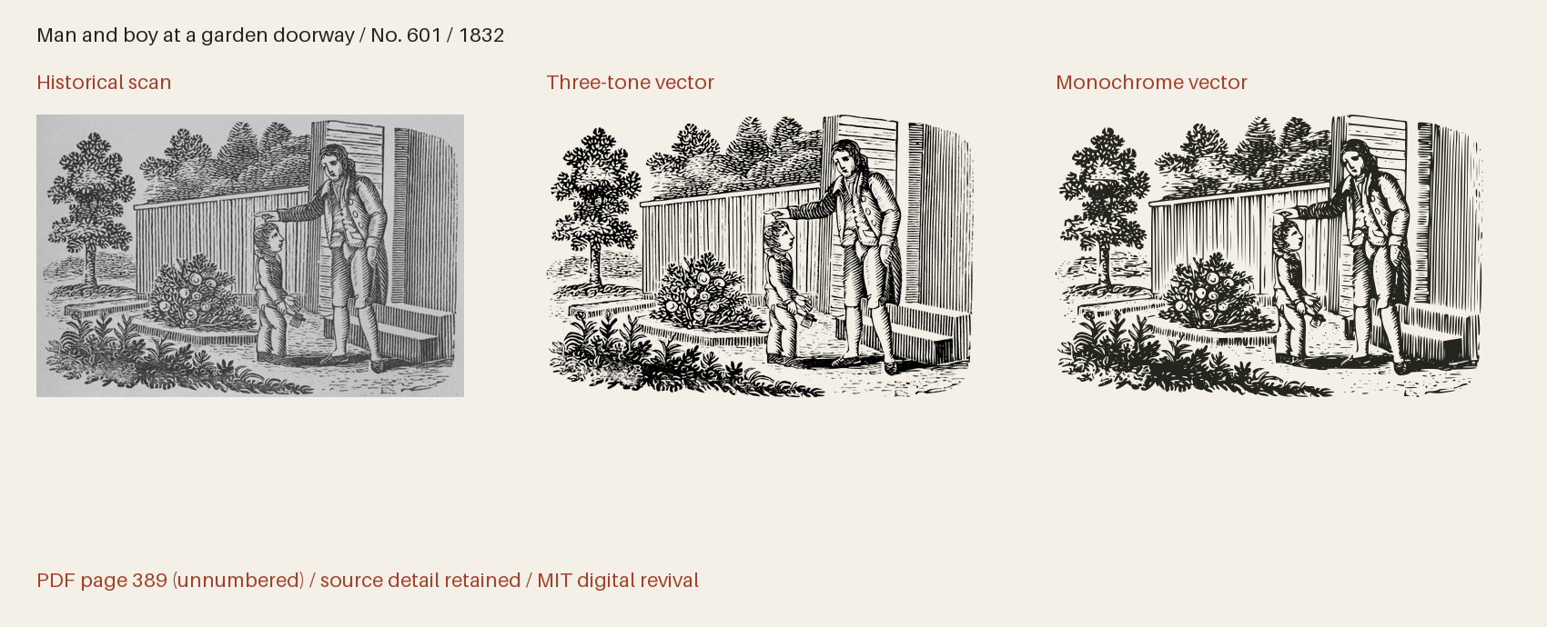 Historical scan beside the three-tone and monochrome vector revivals