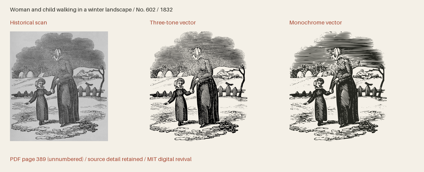 Historical scan beside the three-tone and monochrome vector revivals