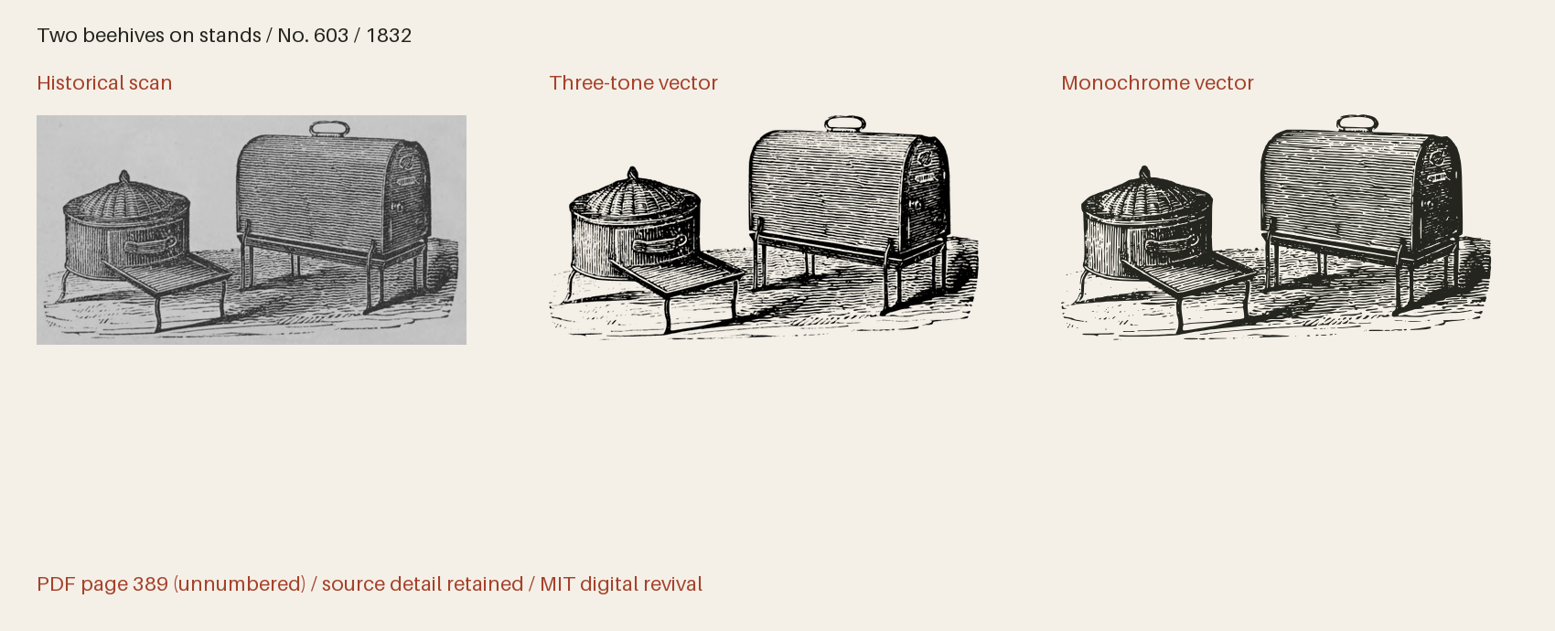 Historical scan beside the three-tone and monochrome vector revivals