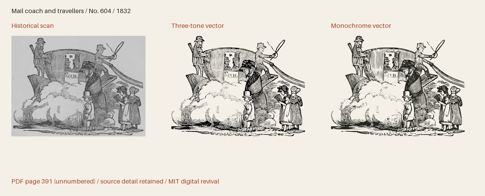 Historical scan beside the three-tone and monochrome vector revivals