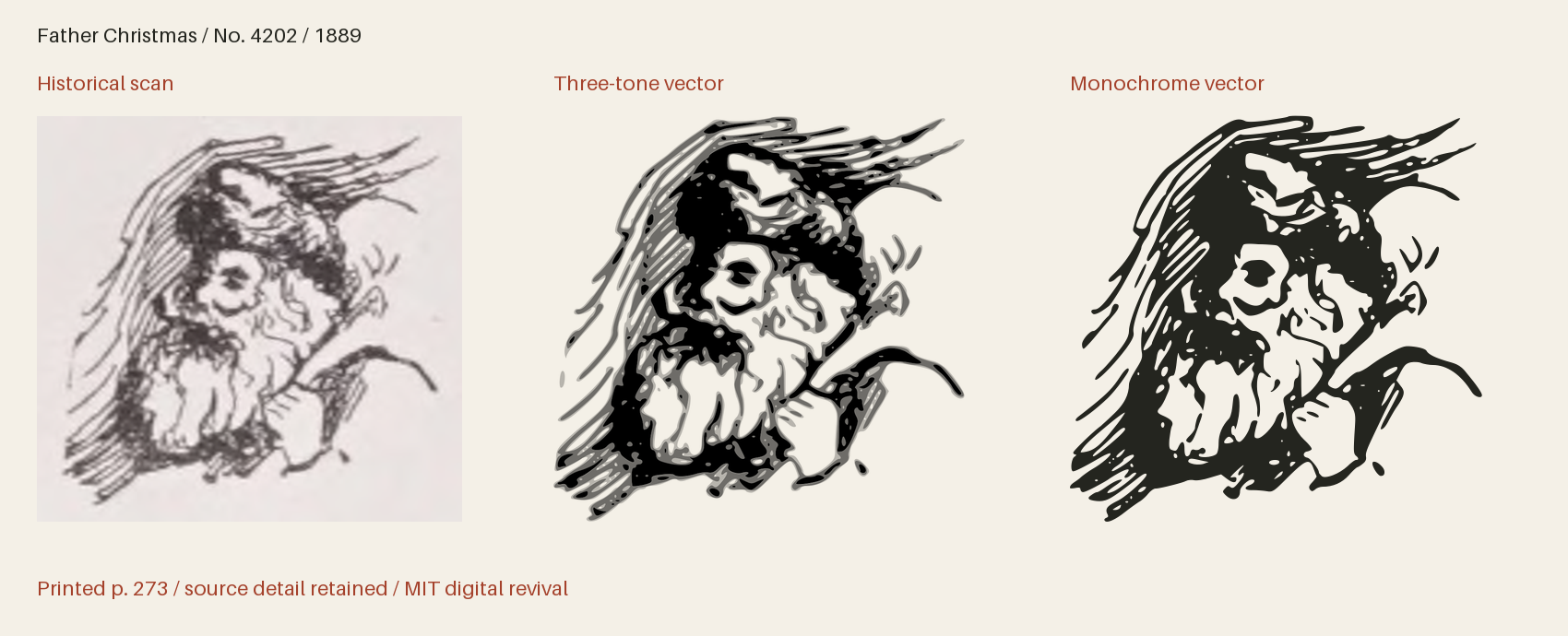 Historical scan beside the three-tone and monochrome vector revivals