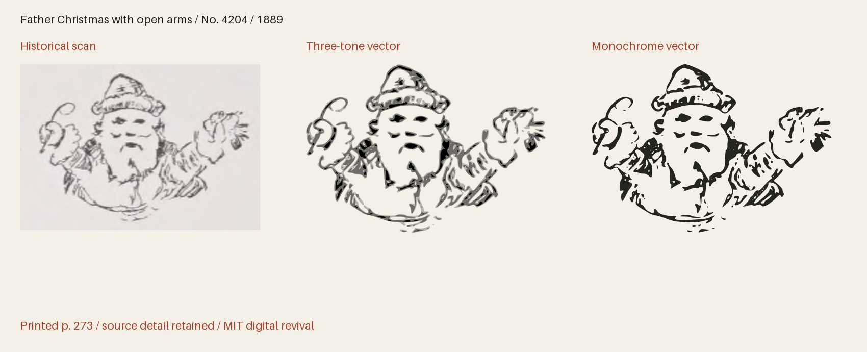 Historical scan beside the three-tone and monochrome vector revivals