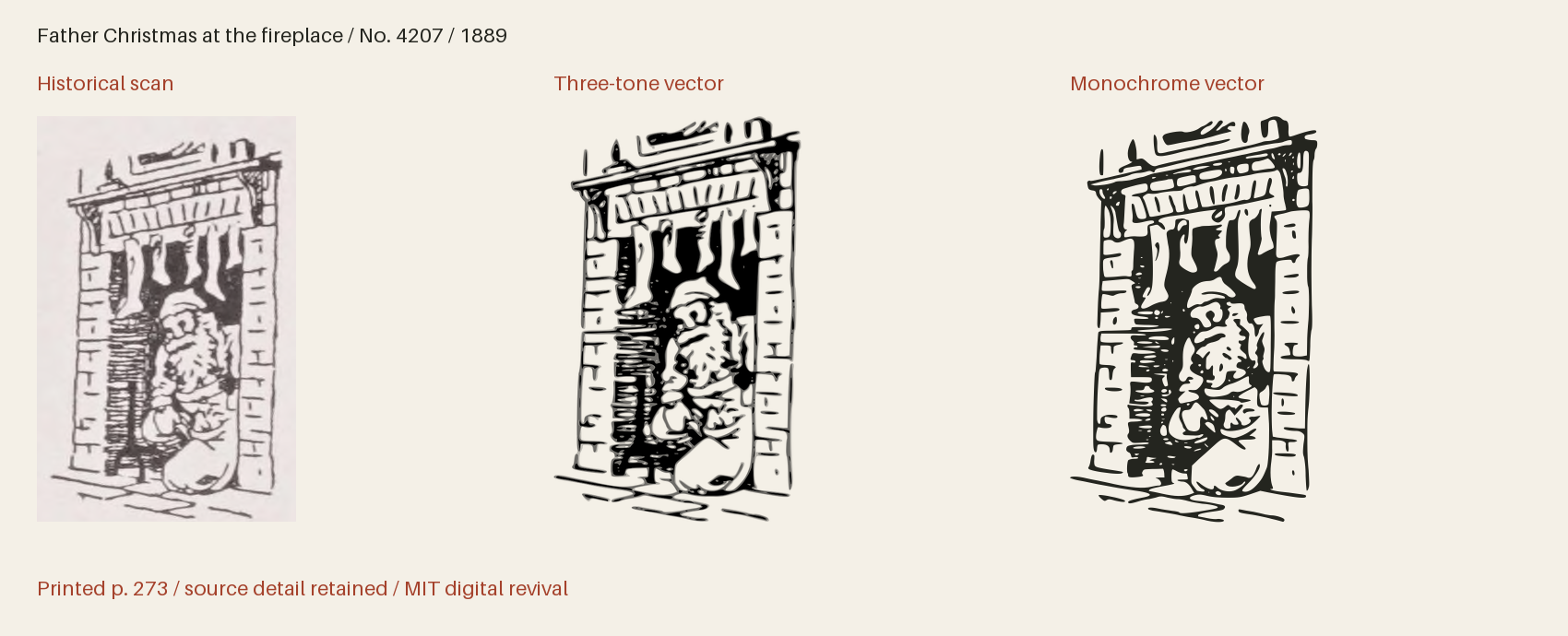 Historical scan beside the three-tone and monochrome vector revivals