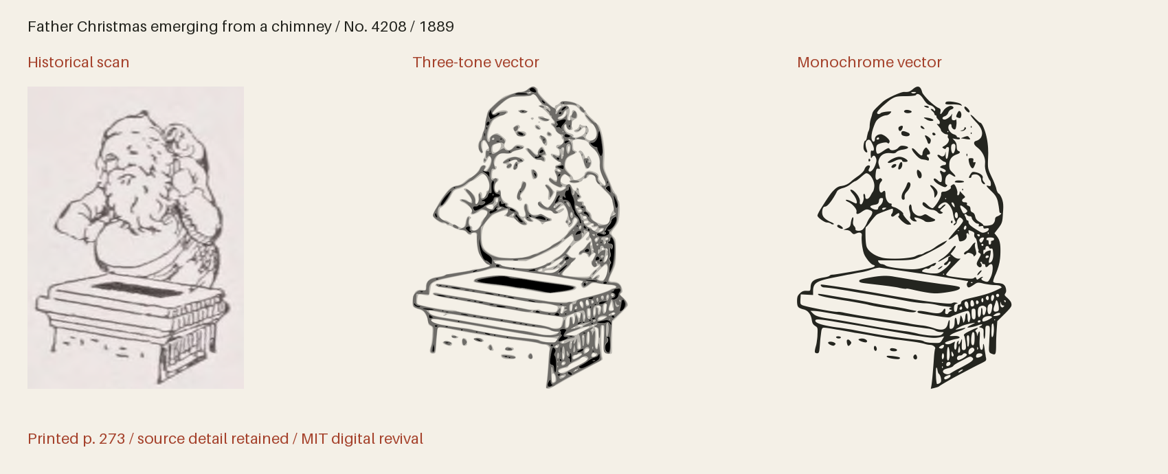 Historical scan beside the three-tone and monochrome vector revivals