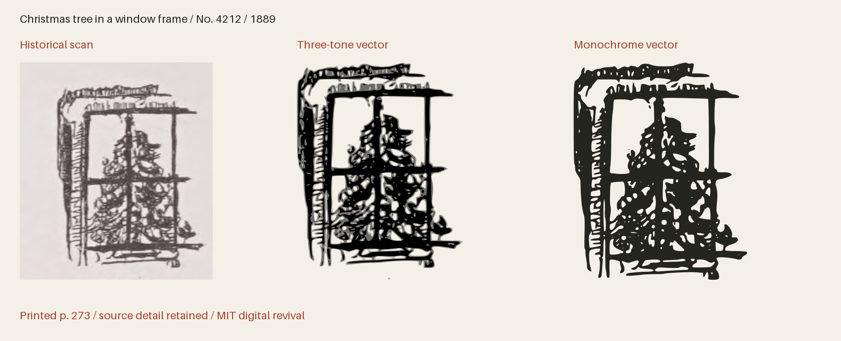 Historical scan beside the three-tone and monochrome vector revivals