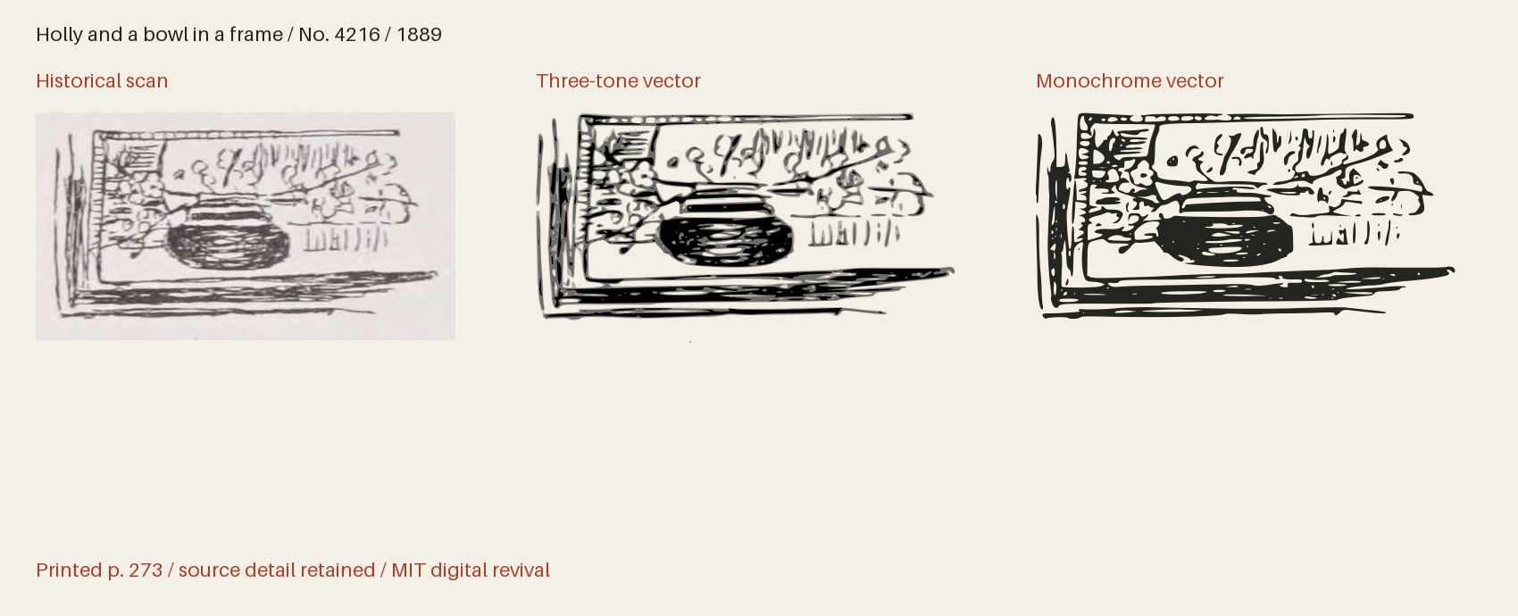 Historical scan beside the three-tone and monochrome vector revivals