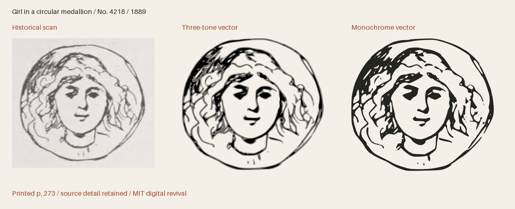 Historical scan beside the three-tone and monochrome vector revivals