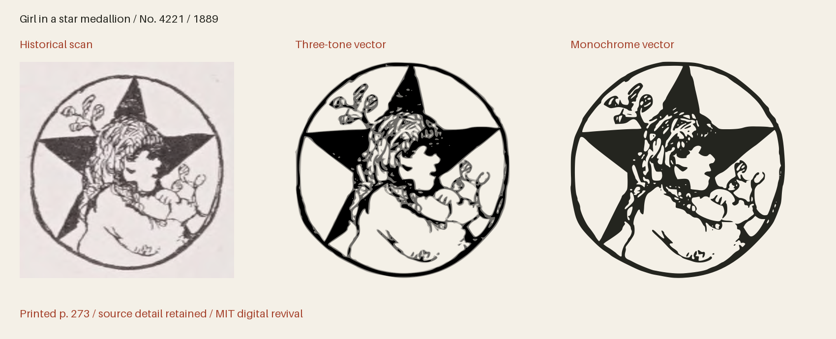 Historical scan beside the three-tone and monochrome vector revivals